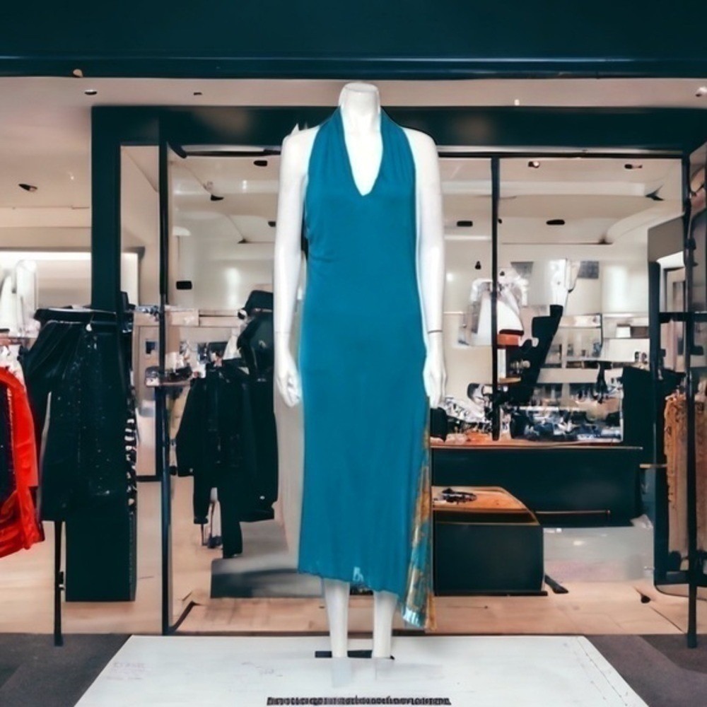 VERSACE ATELIER Haute Couture Runway Teal Blue Halter Medusa Dress 90's Y2K RARE - Picture 4 of 14